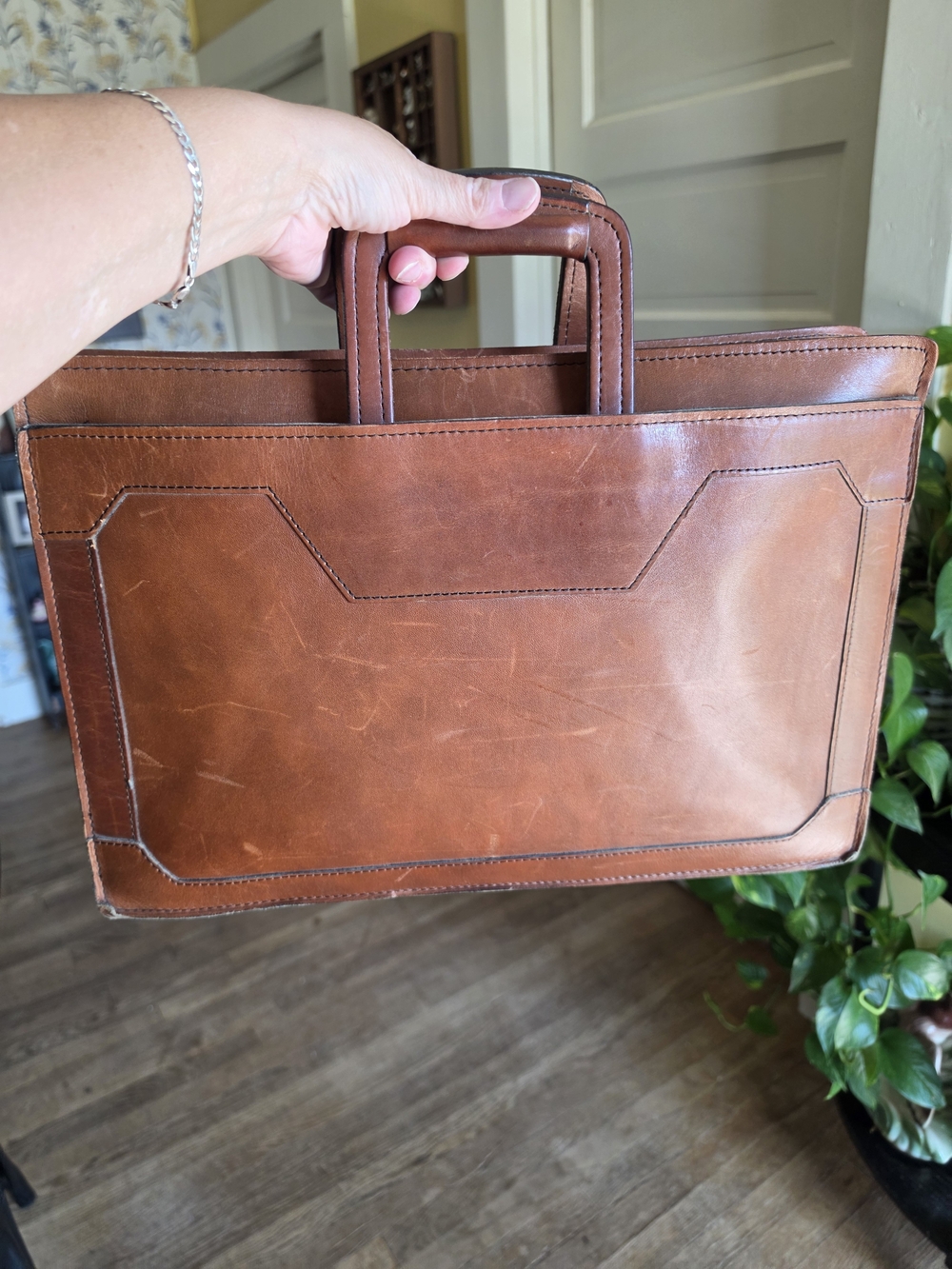 SCHLESINGER Brothers Vintage Cowhide Leather Briefcase Portfolio Brown Camel - Picture 2 of 8